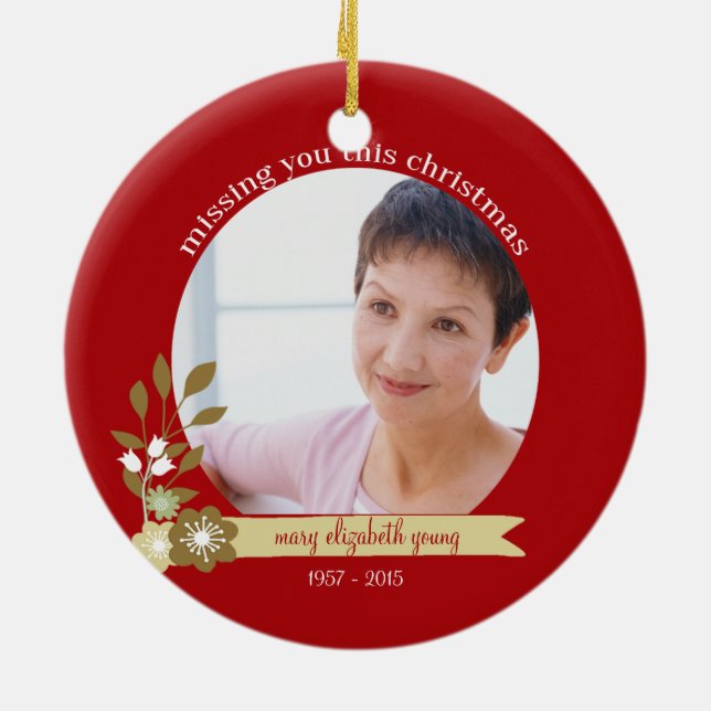 Memorial Christmas with Jesus custom photo name Ceramic Ornament (Back)