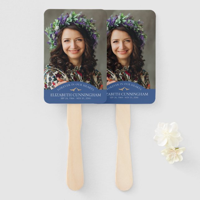Memorial Classic Birds Photo Remembrance Keepsake Hand Fan (Front and Back)
