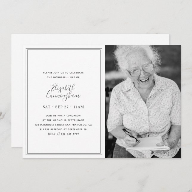 Memorial Classic Simple Chic Elegant Photo Invitation (Front/Back)