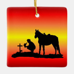 Memorial Cowboy At Grave Silhouette Ornament