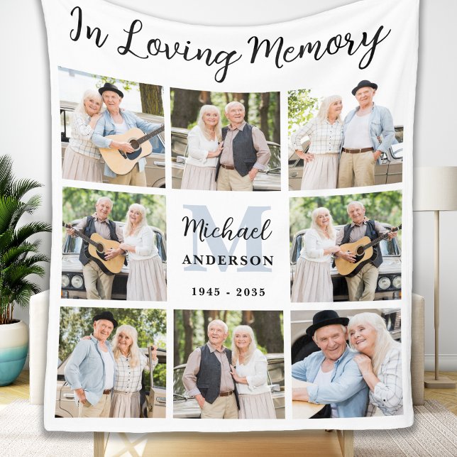 Memorial Custom 8 Photo Collage In Loving Memory Fleece Blanket (Creator Uploaded)