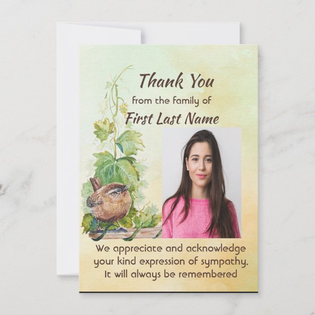 Memorial Custom Cute Wren Bird Thank you (Front)