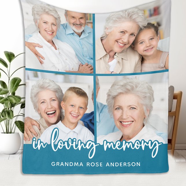 Memorial Custom Photo Collage Modern Remembrance  Fleece Blanket (Creator Uploaded)