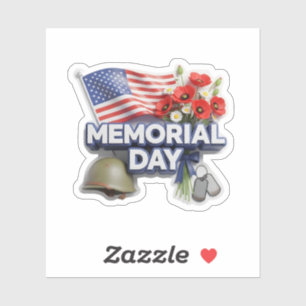 Memorial Day American Flag Poppy Tribute Sticker