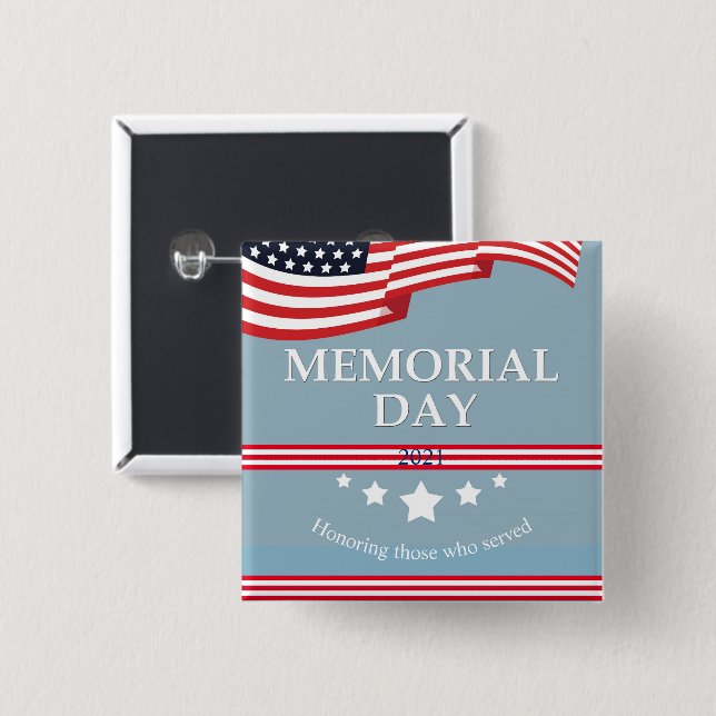 Memorial Day American Flag Typography Patriotic 2 Inch Square Button (Front & Back)