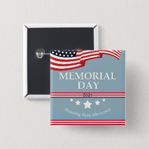 Memorial Day American Flag Typography Patriotic 2 Inch Square Button