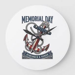 Memorial Day Anchor Remember Honor Vintage Shirt_1 Large Clock