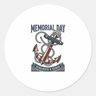 Memorial Day Anchor Remember Honour Vintage Shirt_ Classic Round Sticker