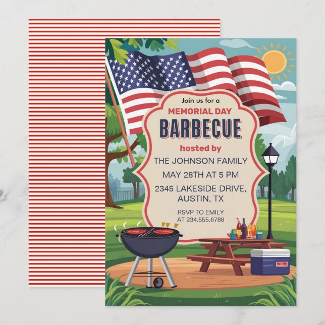 Memorial Day Barbecue Party  Invitation (Front/Back)