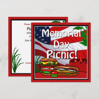 Memorial Day BBQ Grill Picnic Hamburger Hotdog Invitation