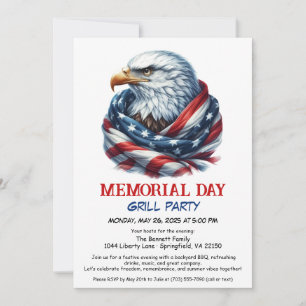Memorial Day BBQ Party   Patriotic Back Grill Invitation