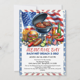 Memorial Day BBQ Patriotic Backyard Cookout Invitation
