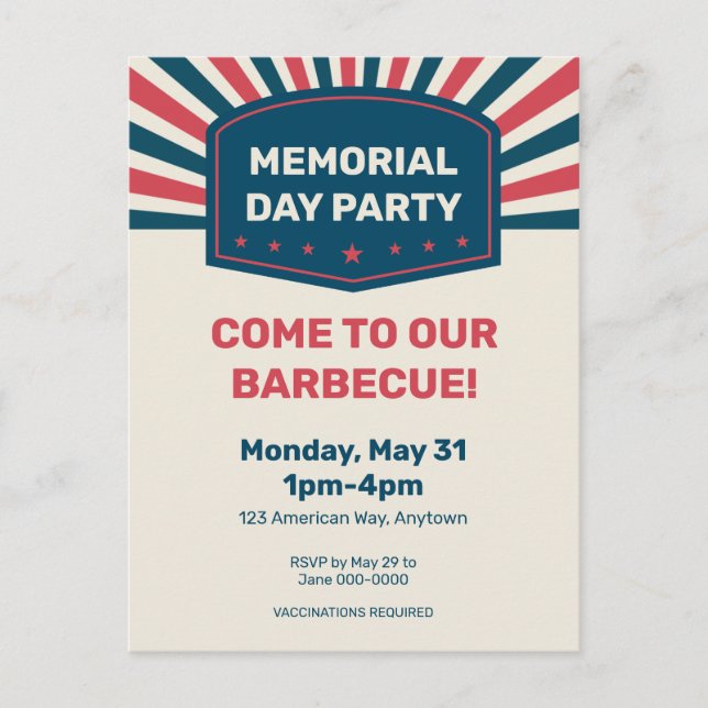 Memorial Day BBQ | Postcard Invitation (Front)