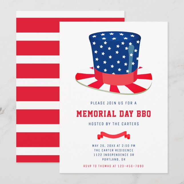 Memorial Day BBQ Red White Blue Invitation (Front/Back)