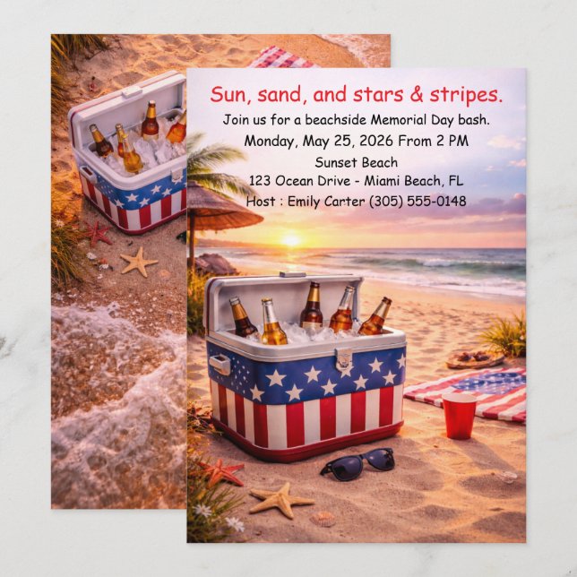 Memorial Day Beach Party Invitation Poolside  (Front/Back)