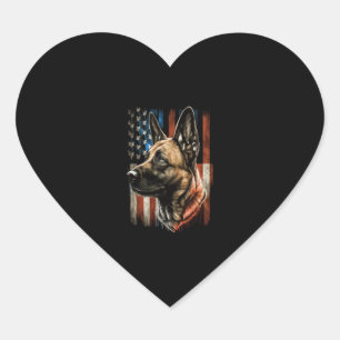 Memorial Day Belgian Malinois American Flag USA  Heart Sticker