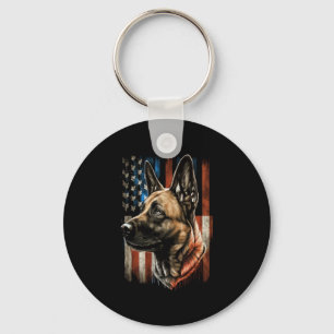 Memorial Day Belgian Malinois American Flag USA  Keychain