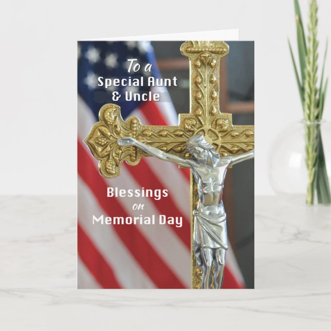 Memorial Day Blessings to Aunt and Uncle w/ Cross Card (Front)