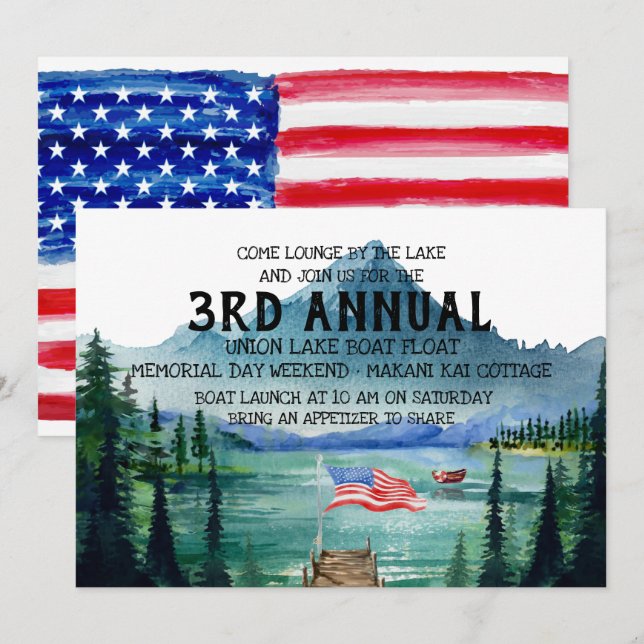 Memorial Day Boat Float | Lakeside Party Invitation (Front/Back)