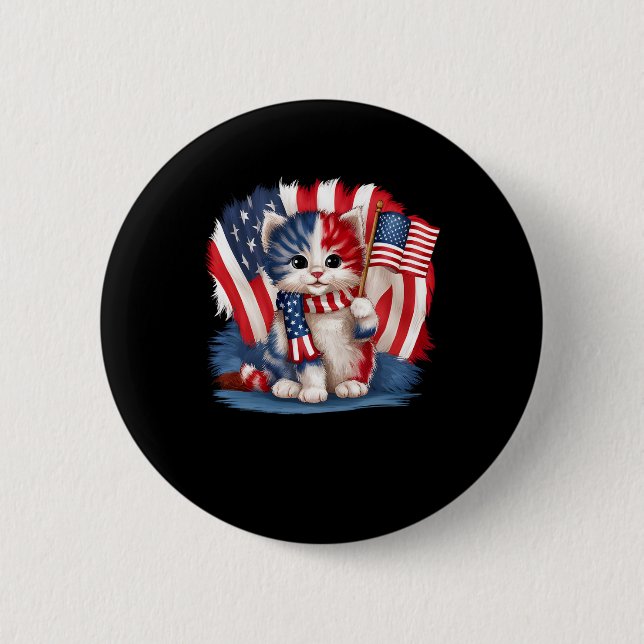 Memorial Day Cat Funny Kitten 4th Of July Patrioti 2 Inch Round Button (Front)