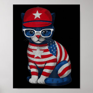 Memorial Day Cat, Happy 4th Of July Patriotic Usa  Poster