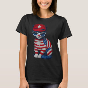 Memorial Day Cat, Happy 4th Of July Patriotic Usa  T-Shirt