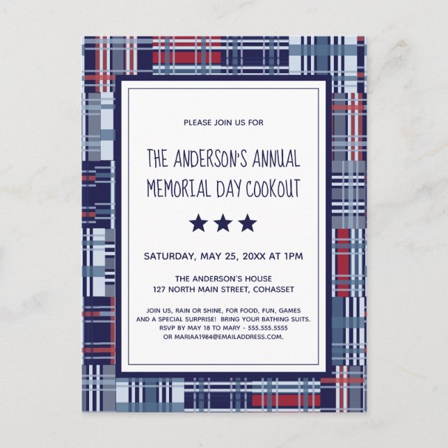 Memorial Day Event Patriotic Invitation Carte post (Devant)