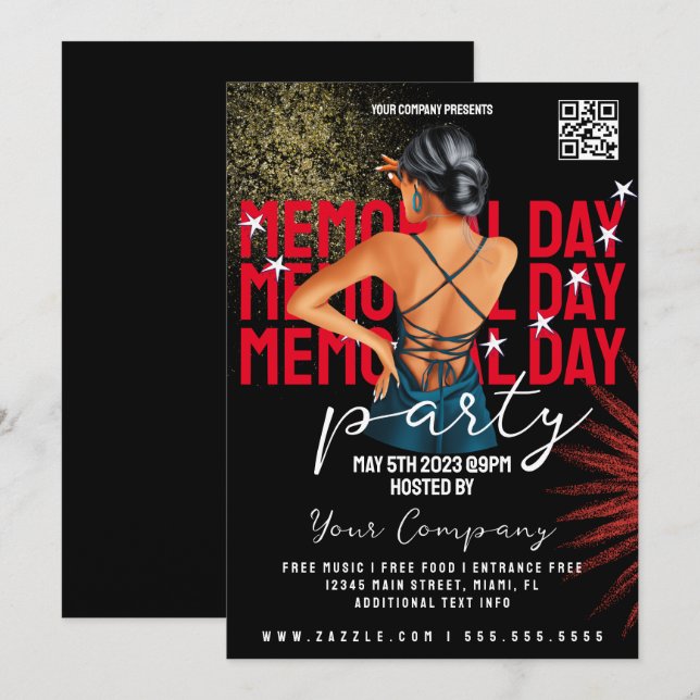 Memorial Day Event Patriotic Party Club Style Invitation (Front/Back)