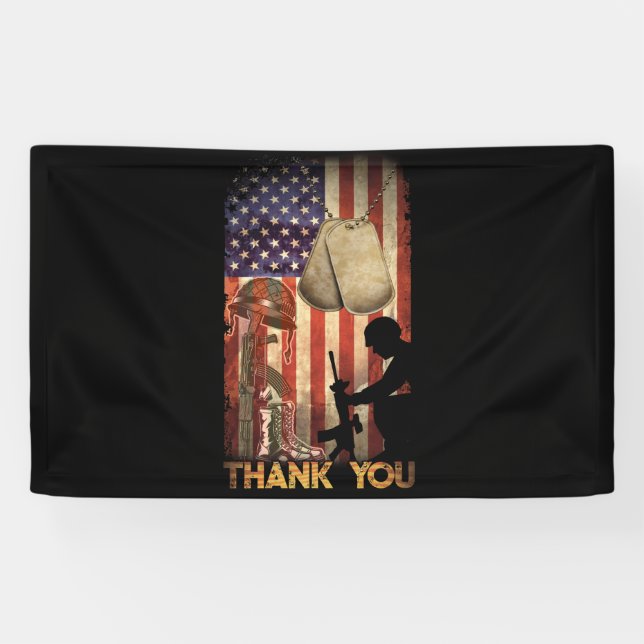 Memorial Day Flag Military Boots Dog 4th Of July Banner (Horizontal)