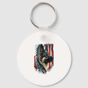 Memorial Day German Shepherd American Flag USA Keychain