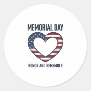 Memorial Day Heart Honour and Remember Shirt Desig Classic Round Sticker