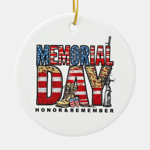 Memorial Day Honour & Remember US Flag Ceramic Ornament
