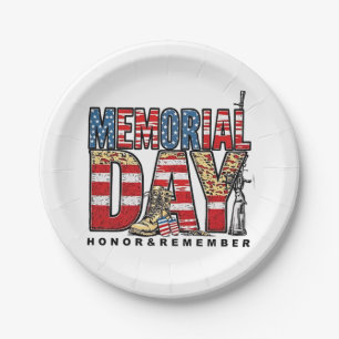 Memorial Day Honour & Remember US Flag Paper Plate