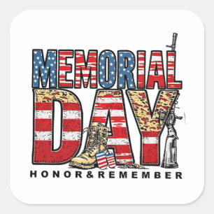 Memorial Day Honour & Remember US Flag Square Sticker