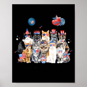 Memorial Day Independence USA Flag Cute Cat Poster