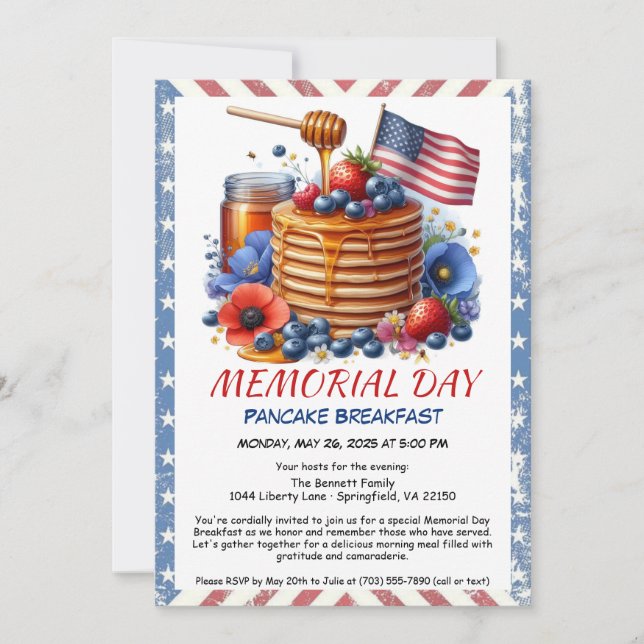Memorial Day Pancake Breakfast Invitation  (Front)