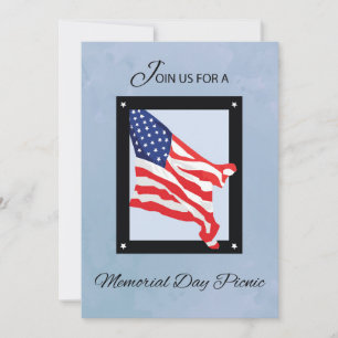 Memorial Day Picnic Invitation, Flag, Blue Skies Invitation