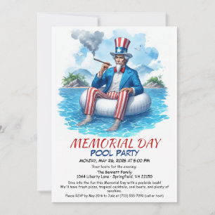 Memorial Day Pool Party   Summer Bash Invitation