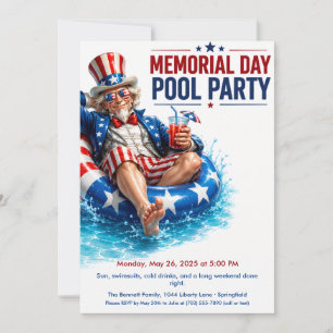 Memorial Day Pool Party Summer Bash Invitation