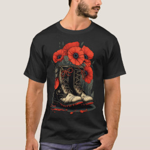 Memorial Day Red Poppy Flower Military Boots 4th o T-Shirt