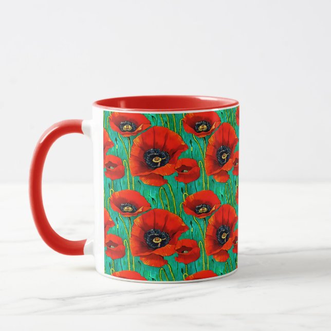 Memorial day red poppy flower pattern remembrance mug (Left)