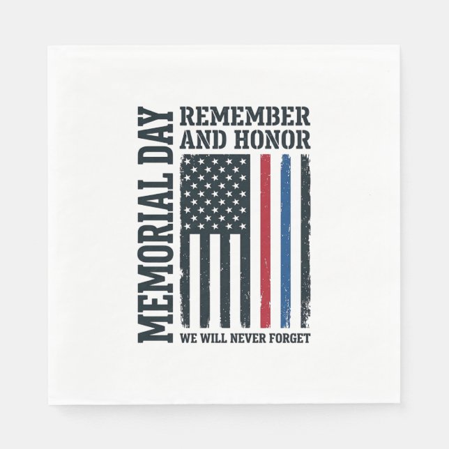 Memorial Day Remember And Honour Tribute Vector De Napkin (Front)