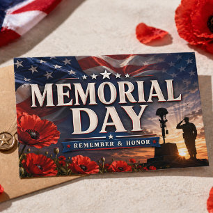 Memorial Day Remember Honour Flag Poppy USA Tribut Postcard