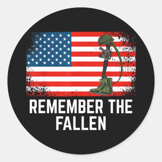 Memorial day remember the fallen flag with battlef classic round sticker (Front)