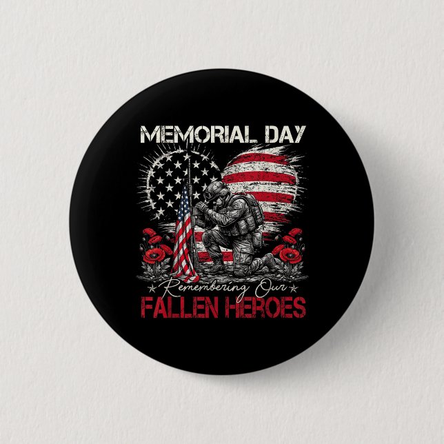 Memorial Day Remembering Fallen Heroes Flag 2 Inch Round Button (Front)
