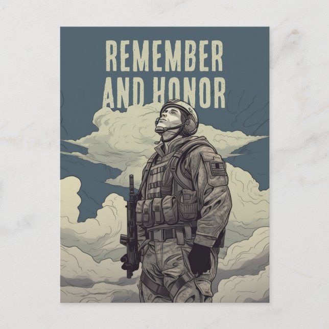 Memorial Day Soldier Clouds Remember and Honor Postcard (Front)