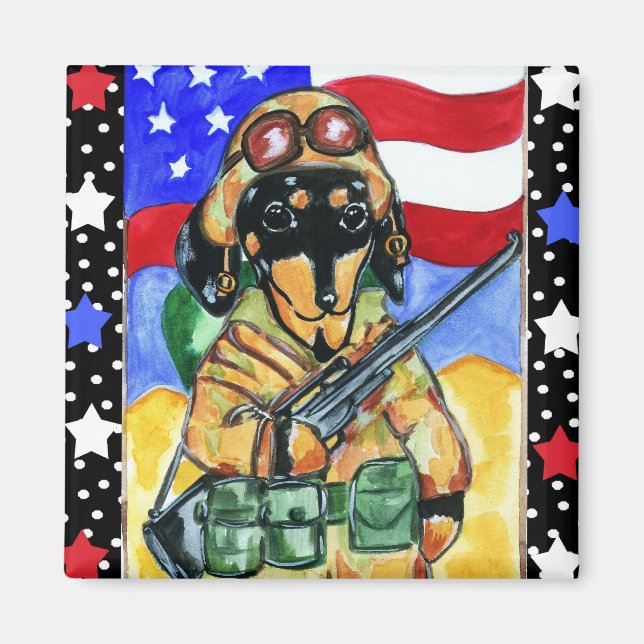 Memorial Day Soldier Dachshund Magnet (Front)