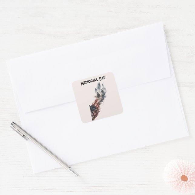 Memorial Day Tribute American Flag Design Square Sticker (Envelope)