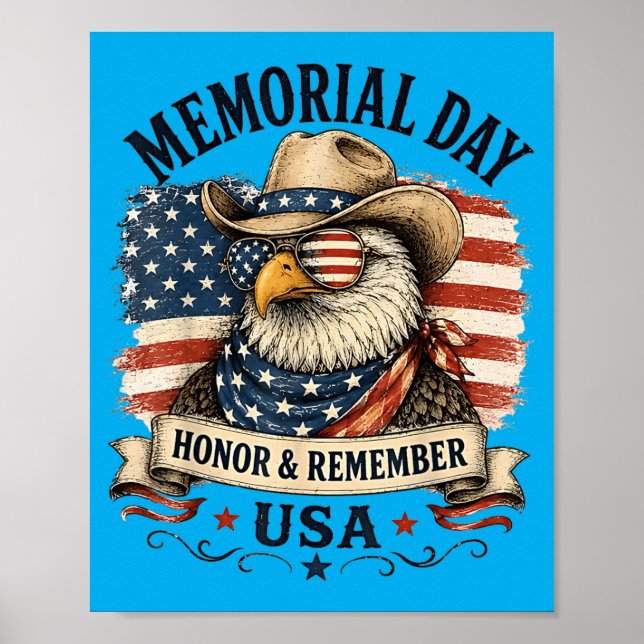 Memorial Day Usa Flag Cowboy Eagle Remember Honour Poster (Front)