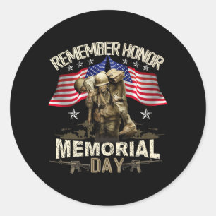 Memorial Day USA Flag Remember Honour Patriot Men Classic Round Sticker